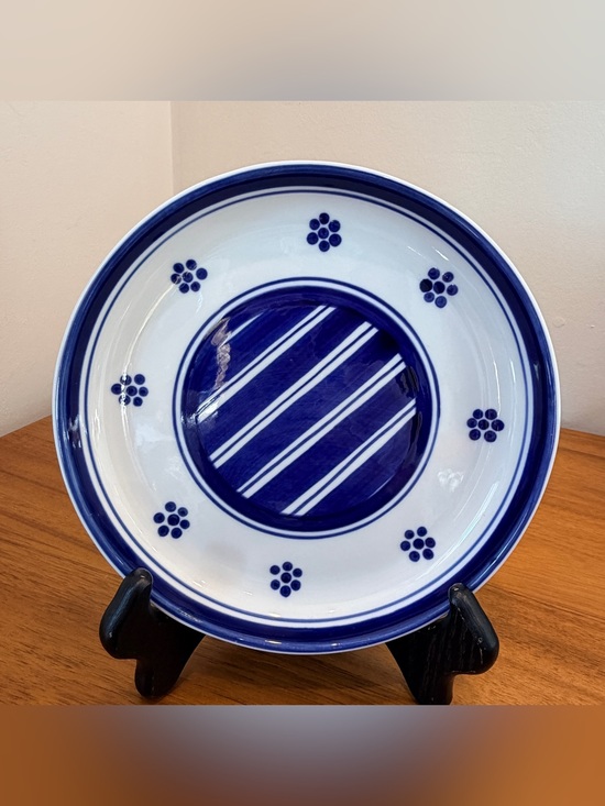 Dansk Other - Dansk Vintage Blue Stripes & Flowers Raised Rim Salad Plate 7.75 Stoneware